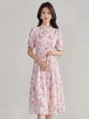24 Carefully selected New Chinese-style retro button-up chiffon floral cinched waist dress, Chinese-style improved cheongsam dress 15661 Specification image